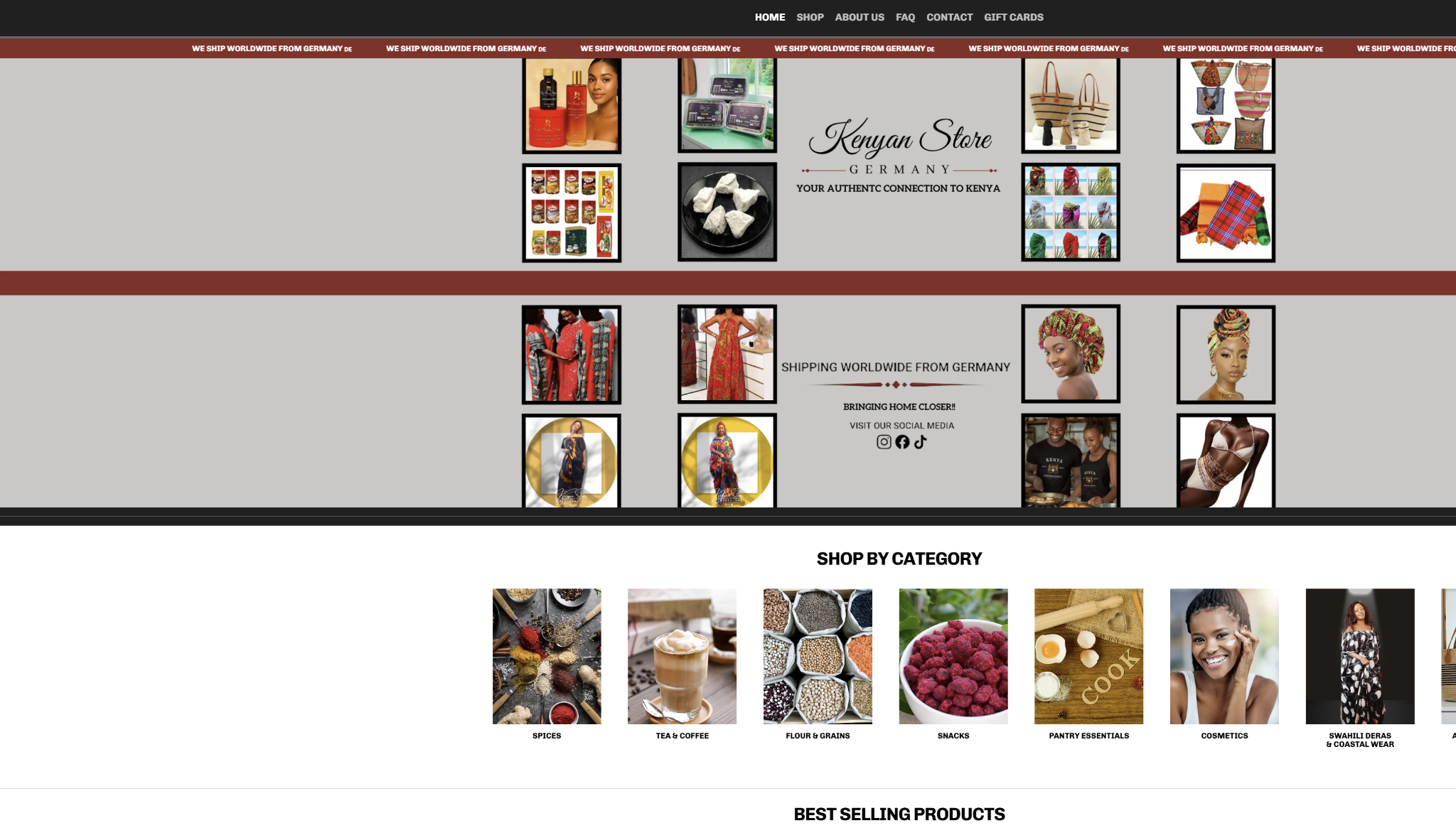 Kenyan Store Deutschland storefront before the Zawadi chat interface is opened.